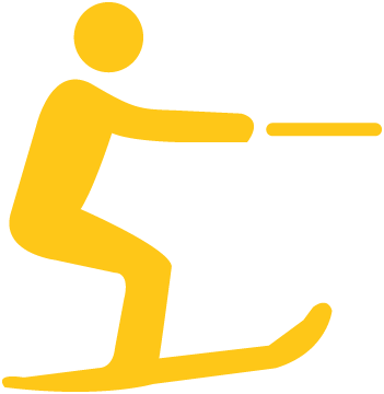 This image depicts a stylized figure water skiing